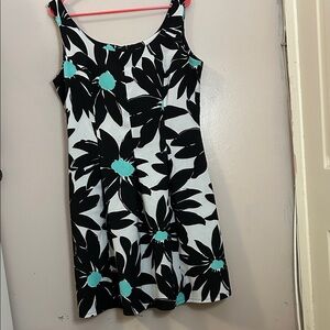 Ronni Nicole Black & White Floral Mini Dress with Teal Accents